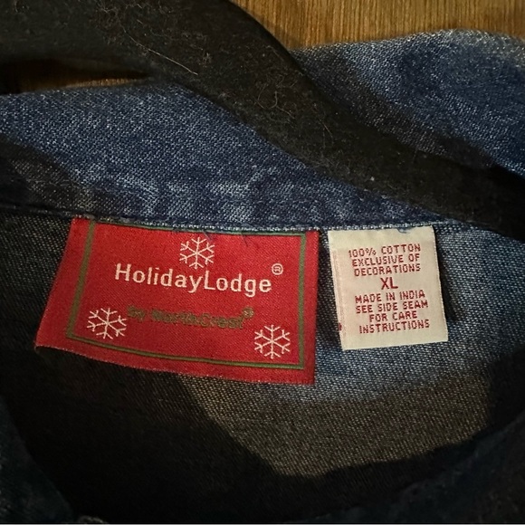 Vintage Holiday Lodge Embroidered Beaded Cardinals Button Jean Jacket Sz XL - Picture 10 of 11